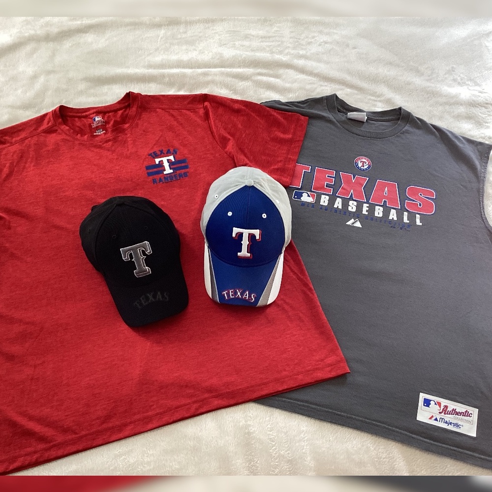Texas Rangers Fan Pack – 2 Shirts + 2 Hats Bundle